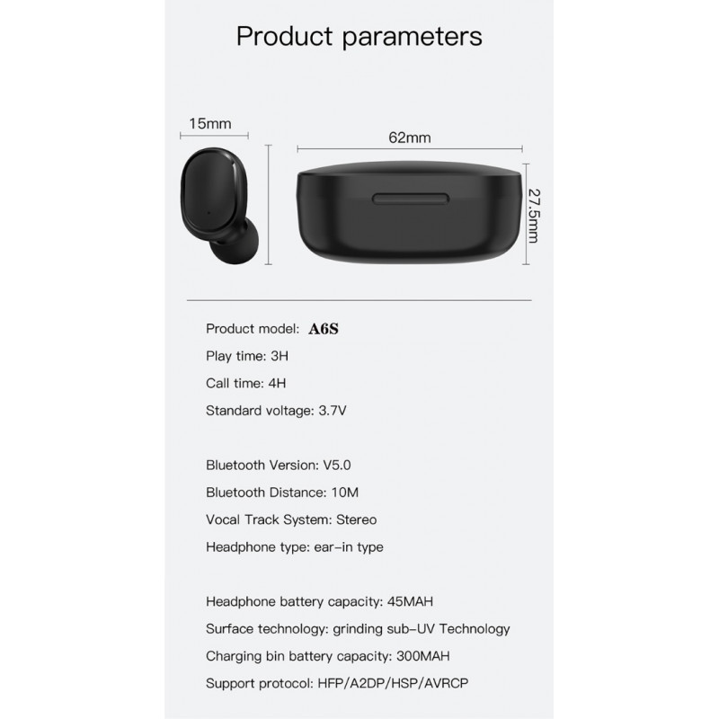 TWS MiPods A6S headphones